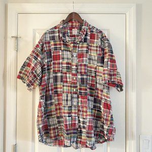 Brooks Brothers Mens XXL Patchwork Madras Plaid Short Sleeve Button Up Shirt